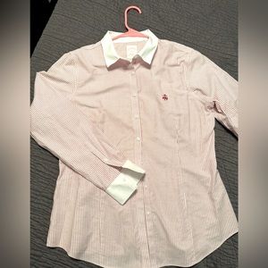 Women’s Brooks Brothers white collar and cuff red stripped button-down. Size14